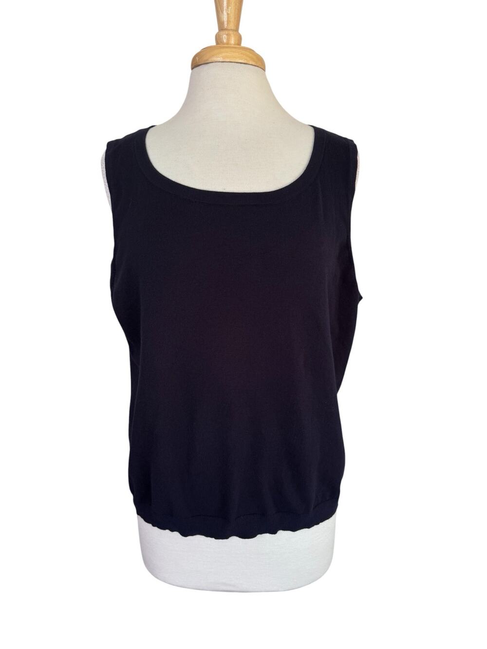 TALBOTS Knit Pima Cotton Sleeveless Shell in Navy Blue Size XL Womens Tank Twin
